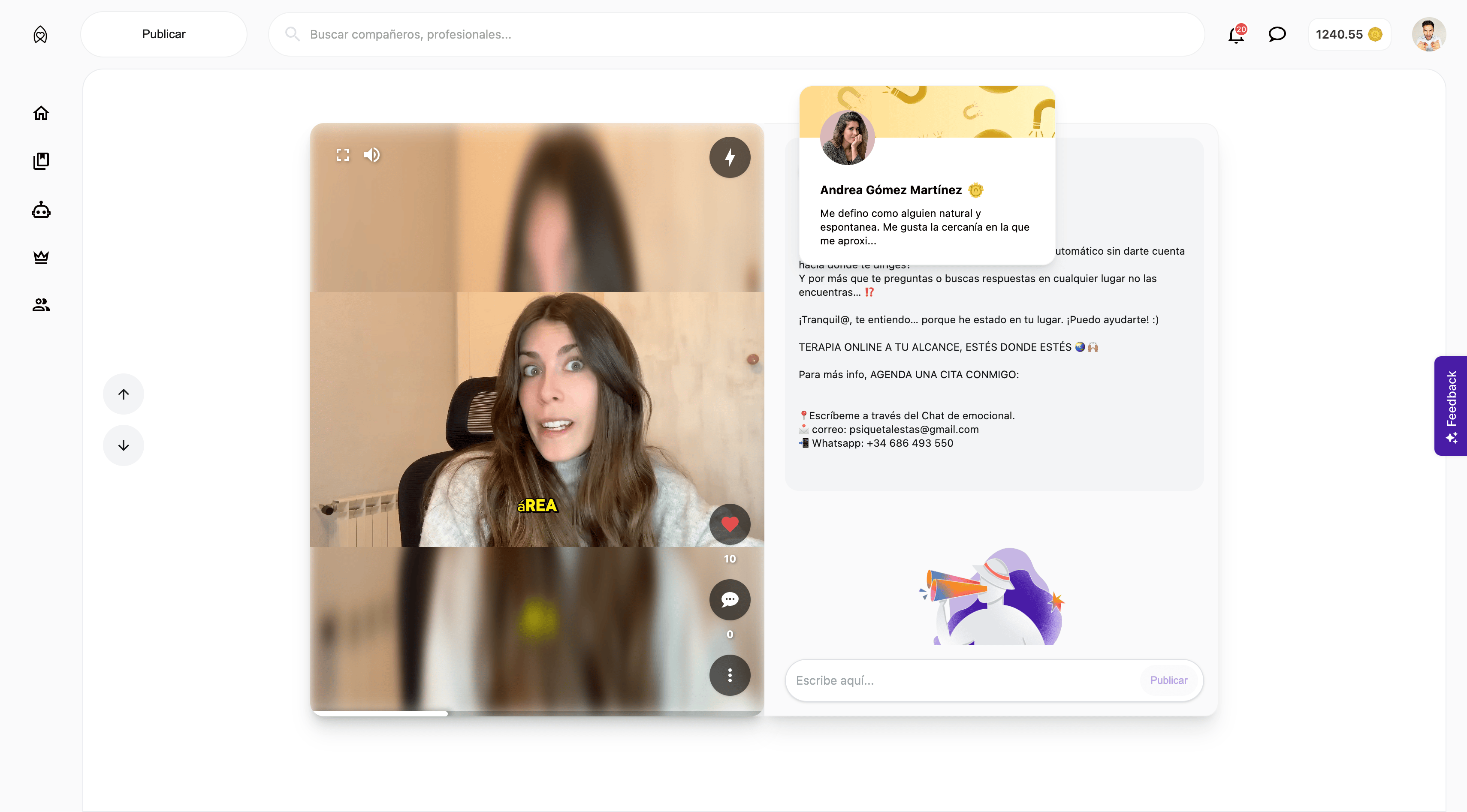 Contenido audiovisual y ficha de su autora en la plataforma Emocional