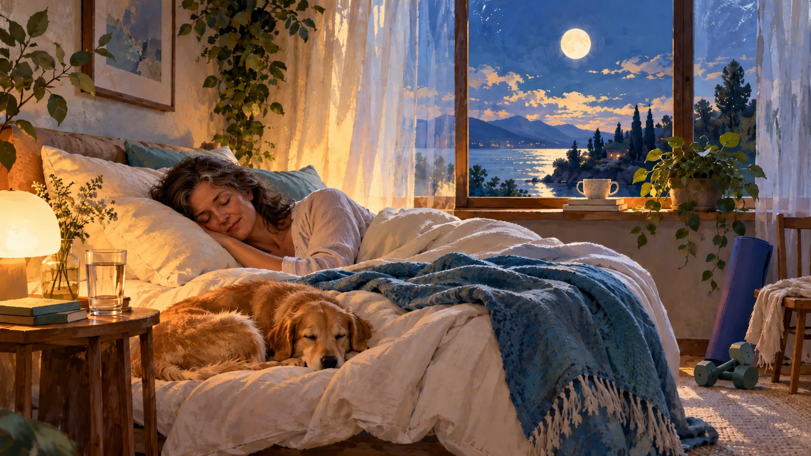 cuadro mujer durmiendo con su perro